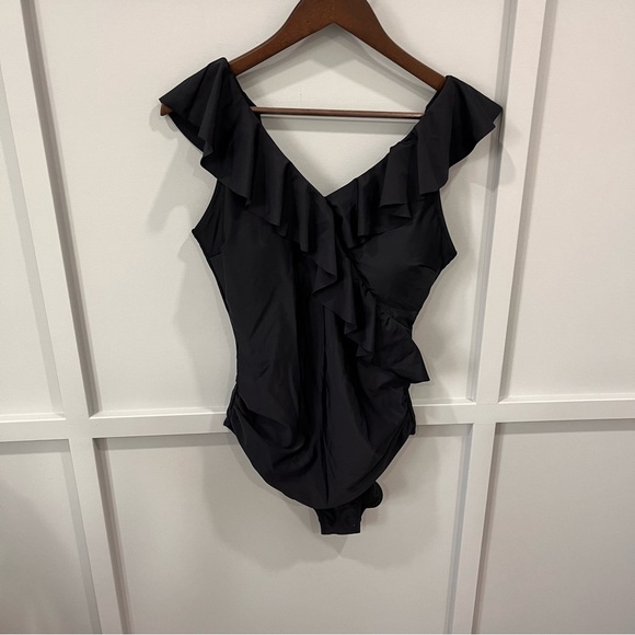 Blooming Jelly Women's Tummy Control Swimsuit ruffle black one piece 💜 - Picture 5 of 9